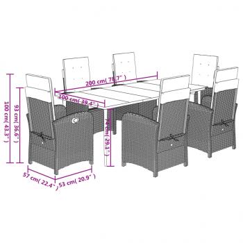 7-tlg. Garten-Essgruppe mit Kissen Schwarz Poly Rattan