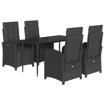 5-tlg. Garten-Essgruppe mit Kissen Schwarz Poly Rattan