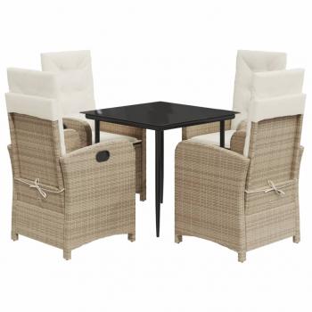 5-tlg. Garten-Essgruppe mit Kissen Beige Poly Rattan