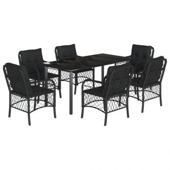 7-tlg. Garten-Essgruppe mit Kissen Schwarz Poly Rattan