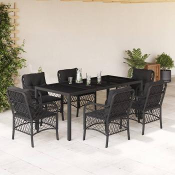 ARDEBO.de - 7-tlg. Garten-Essgruppe mit Kissen Schwarz Poly Rattan