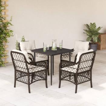 ARDEBO.de - 5-tlg. Garten-Essgruppe mit Kissen Braun Poly Rattan