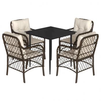 5-tlg. Garten-Essgruppe mit Kissen Braun Poly Rattan