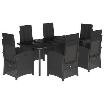 7-tlg. Garten-Essgruppe mit Kissen Schwarz Poly Rattan