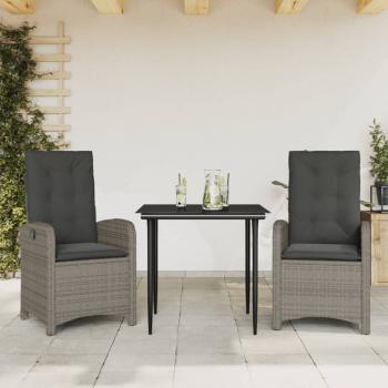 ARDEBO.de - 3-tlg. Garten-Essgruppe mit Kissen Grau Poly Rattan