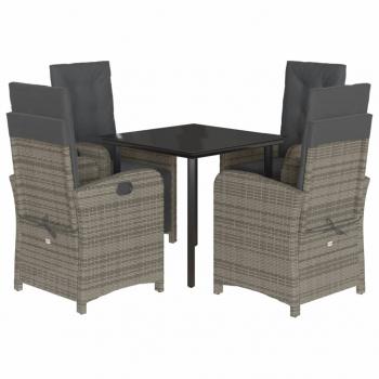 5-tlg. Garten-Essgruppe mit Kissen Grau Poly Rattan