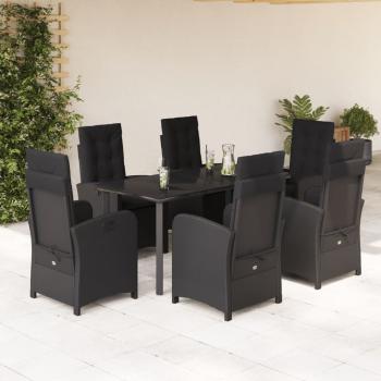 ARDEBO.de - 7-tlg. Garten-Essgruppe mit Kissen Schwarz Poly Rattan