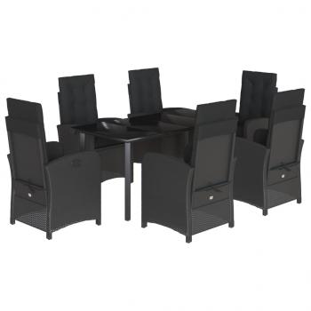 7-tlg. Garten-Essgruppe mit Kissen Schwarz Poly Rattan