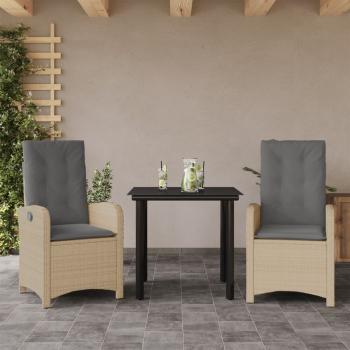 ARDEBO.de - 3-tlg. Garten-Essgruppe mit Kissen Beigemischung Poly Rattan