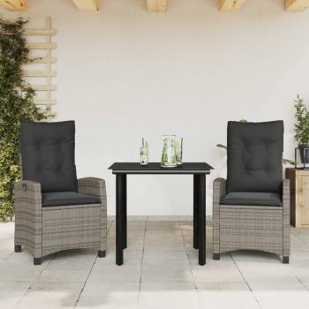 ARDEBO.de - 3-tlg. Garten-Essgruppe mit Kissen Grau Poly Rattan