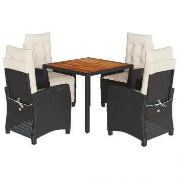5-tlg. Garten-Essgruppe mit Kissen Schwarz Poly Rattan