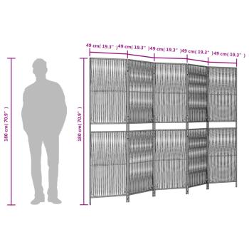 Paravent 5-tlg. Grau Poly Rattan