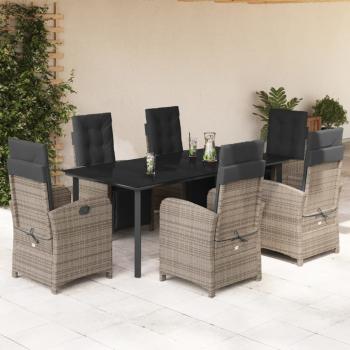 ARDEBO.de - 7-tlg. Garten-Essgruppe mit Kissen Grau Poly Rattan
