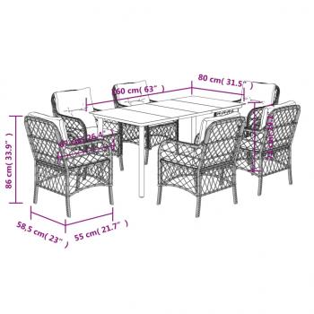 7-tlg. Garten-Essgruppe mit Kissen Beige Poly Rattan