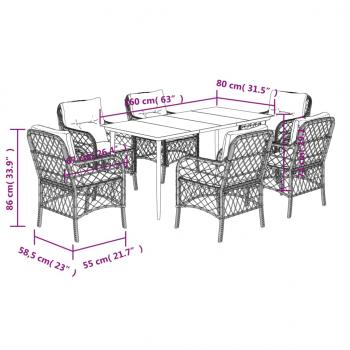 7-tlg. Garten-Essgruppe mit Kissen Beigemischung Poly Rattan
