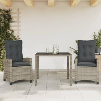 ARDEBO.de - 3-tlg. Garten-Essgruppe mit Kissen Grau Poly Rattan