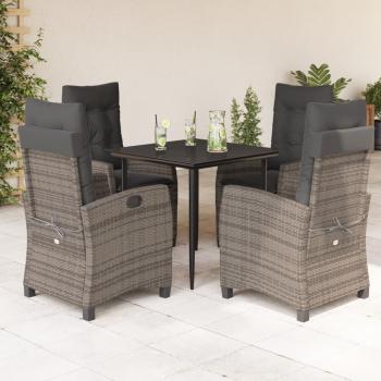 ARDEBO.de - 5-tlg. Garten-Essgruppe mit Kissen Grau Poly Rattan