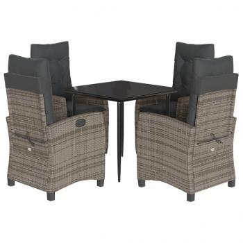 5-tlg. Garten-Essgruppe mit Kissen Grau Poly Rattan