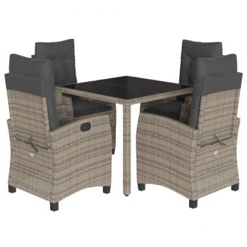 5-tlg. Garten-Essgruppe mit Kissen Grau Poly Rattan