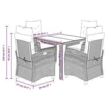 5-tlg. Garten-Essgruppe mit Kissen Grau Poly Rattan