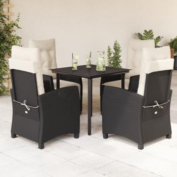 ARDEBO.de - 5-tlg. Garten-Essgruppe mit Kissen Schwarz Poly Rattan