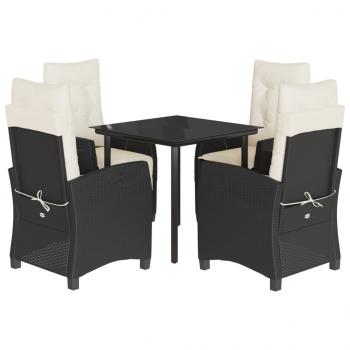 5-tlg. Garten-Essgruppe mit Kissen Schwarz Poly Rattan