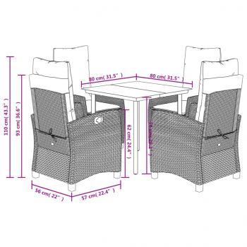 5-tlg. Garten-Essgruppe mit Kissen Schwarz Poly Rattan