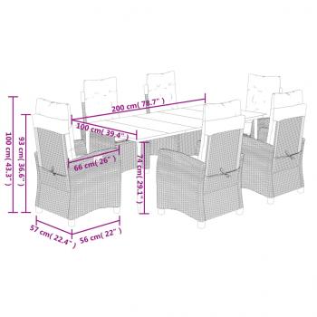 7-tlg. Garten-Essgruppe mit Kissen Braun Poly Rattan