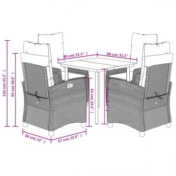 5-tlg. Garten-Essgruppe mit Kissen Braun Poly Rattan