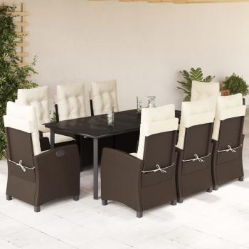 ARDEBO.de - 9-tlg. Garten-Essgruppe mit Kissen Braun Poly Rattan
