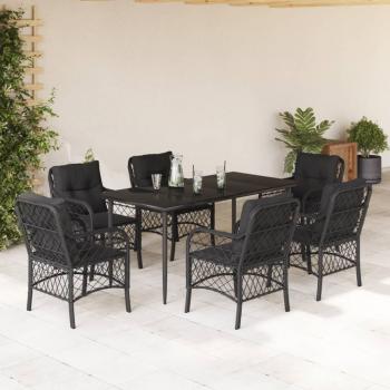 ARDEBO.de - 7-tlg. Garten-Essgruppe mit Kissen Schwarz Poly Rattan