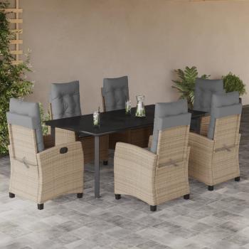 ARDEBO.de - 7-tlg. Garten-Essgruppe mit Kissen Beigemischung Poly Rattan
