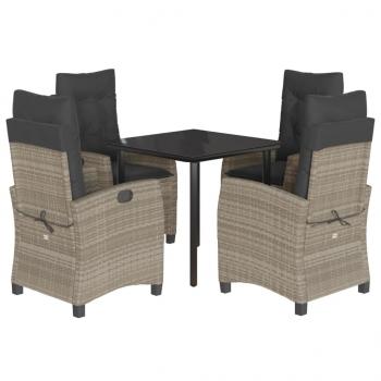 5-tlg. Garten-Essgruppe mit Kissen Hellgrau Poly Rattan