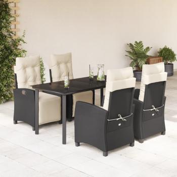 ARDEBO.de - 5-tlg. Garten-Essgruppe mit Kissen Schwarz Poly Rattan