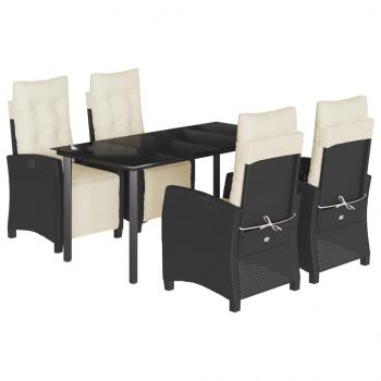 5-tlg. Garten-Essgruppe mit Kissen Schwarz Poly Rattan