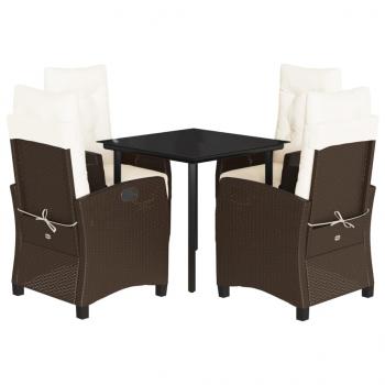 ARDEBO.de - 5-tlg. Garten-Essgruppe mit Kissen Braun Poly Rattan
