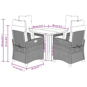 5-tlg. Garten-Essgruppe mit Kissen Braun Poly Rattan