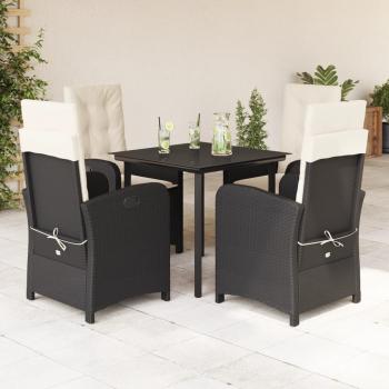 ARDEBO.de - 5-tlg. Garten-Essgruppe mit Kissen Schwarz Poly Rattan