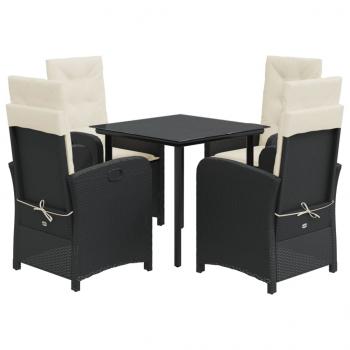 5-tlg. Garten-Essgruppe mit Kissen Schwarz Poly Rattan