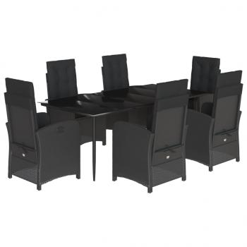 7-tlg. Garten-Essgruppe mit Kissen Schwarz Poly Rattan