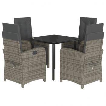 5-tlg. Garten-Essgruppe mit Kissen Grau Poly Rattan