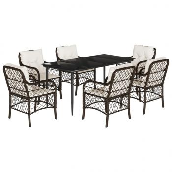 7-tlg. Garten-Essgruppe mit Kissen Braun Poly Rattan