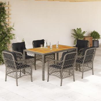 ARDEBO.de - 7-tlg. Garten-Essgruppe mit Kissen Grau Poly Rattan