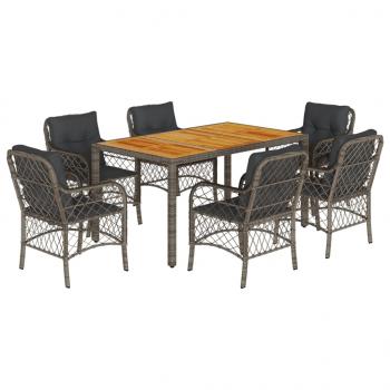 7-tlg. Garten-Essgruppe mit Kissen Grau Poly Rattan