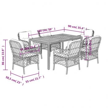 7-tlg. Garten-Essgruppe mit Kissen Grau Poly Rattan