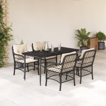 ARDEBO.de - 5-tlg. Garten-Essgruppe mit Kissen Schwarz Poly Rattan