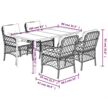 5-tlg. Garten-Essgruppe mit Kissen Schwarz Poly Rattan