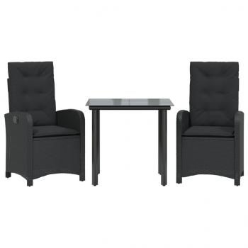 3-tlg. Garten-Essgruppe mit Kissen Schwarz Poly Rattan