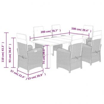 7-tlg. Garten-Essgruppe mit Kissen Beige Poly Rattan