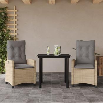 ARDEBO.de - 3-tlg. Garten-Essgruppe mit Kissen Beigemischung Poly Rattan